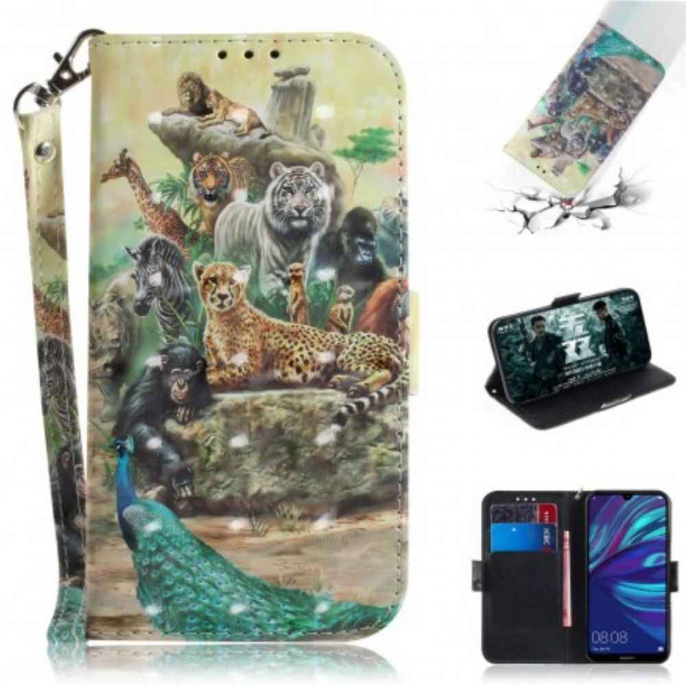 Folio-hoesje voor Huawei P30 Lite Met Ketting Thong Safari Dieren