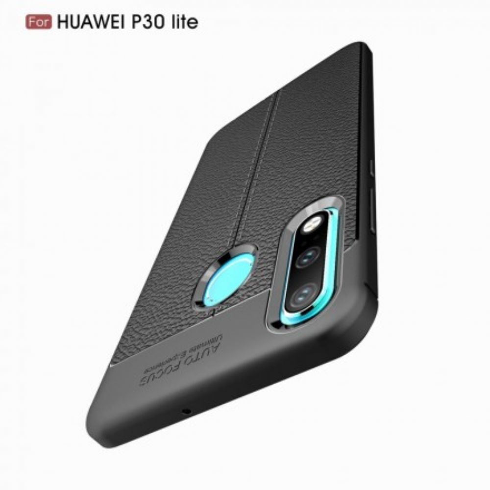 Hoesje voor Huawei P30 Lite Dubbele Lijn Litchi Leder Effect