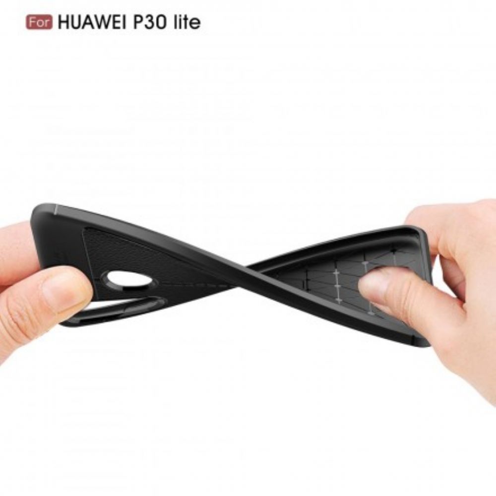 Hoesje voor Huawei P30 Lite Dubbele Lijn Litchi Leder Effect