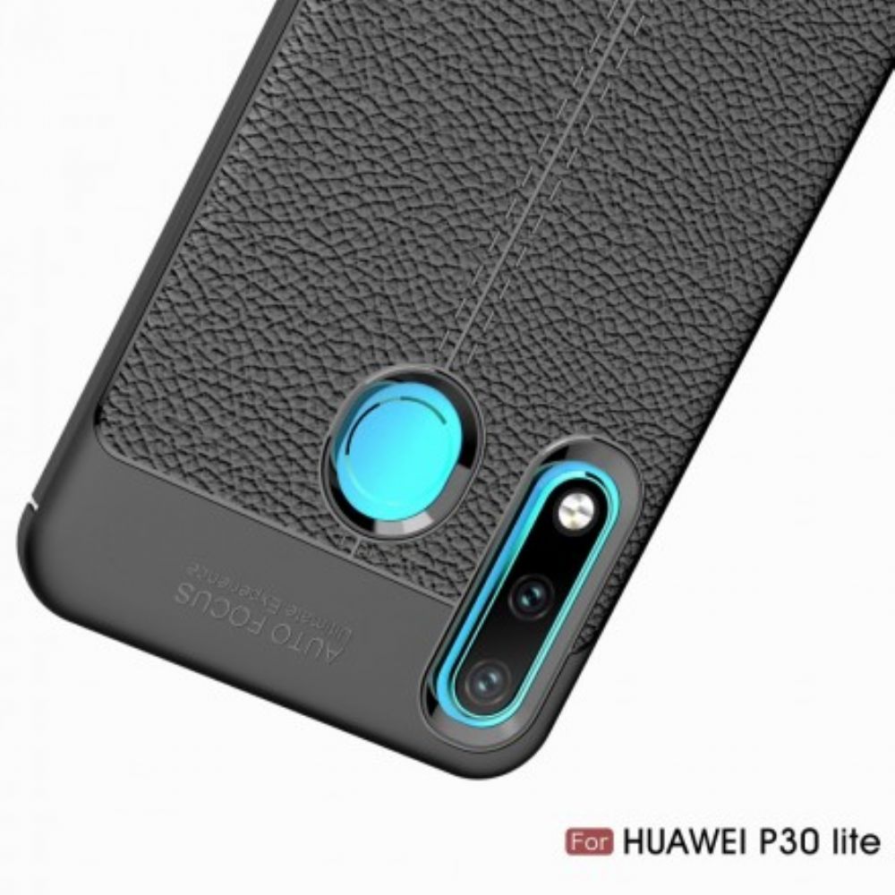 Hoesje voor Huawei P30 Lite Dubbele Lijn Litchi Leder Effect