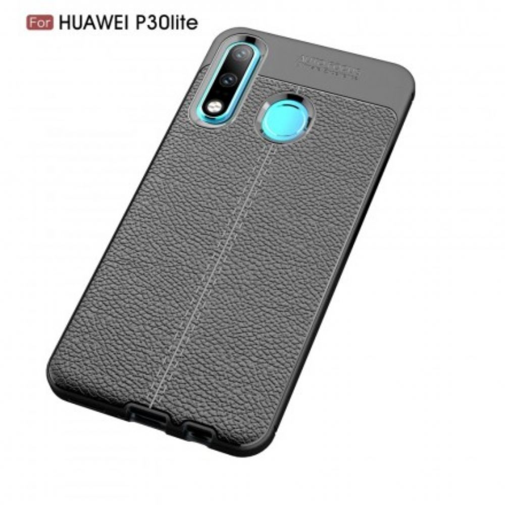 Hoesje voor Huawei P30 Lite Dubbele Lijn Litchi Leder Effect