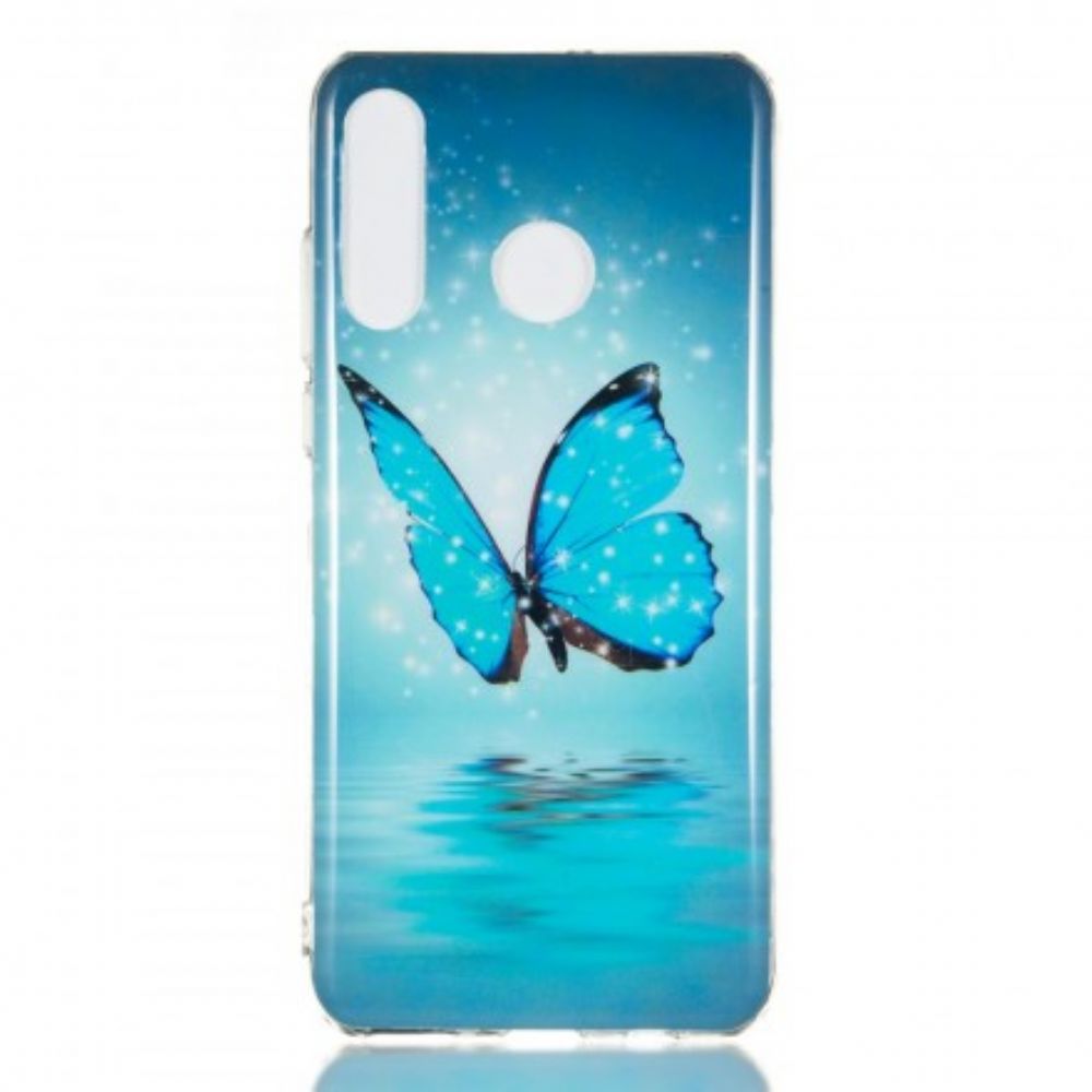 Hoesje voor Huawei P30 Lite Fluorescerende Blauwe Vlinder