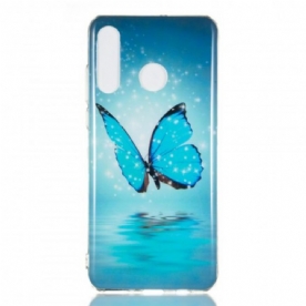 Hoesje voor Huawei P30 Lite Fluorescerende Blauwe Vlinder