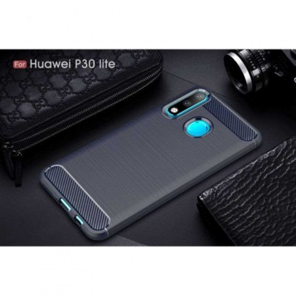 Hoesje voor Huawei P30 Lite Geborstelde Koolstofvezel