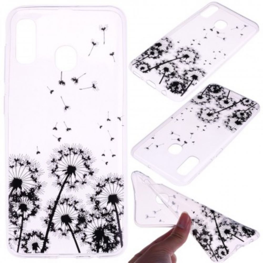 Hoesje voor Huawei P30 Lite Transparante Zwarte Paardebloemen