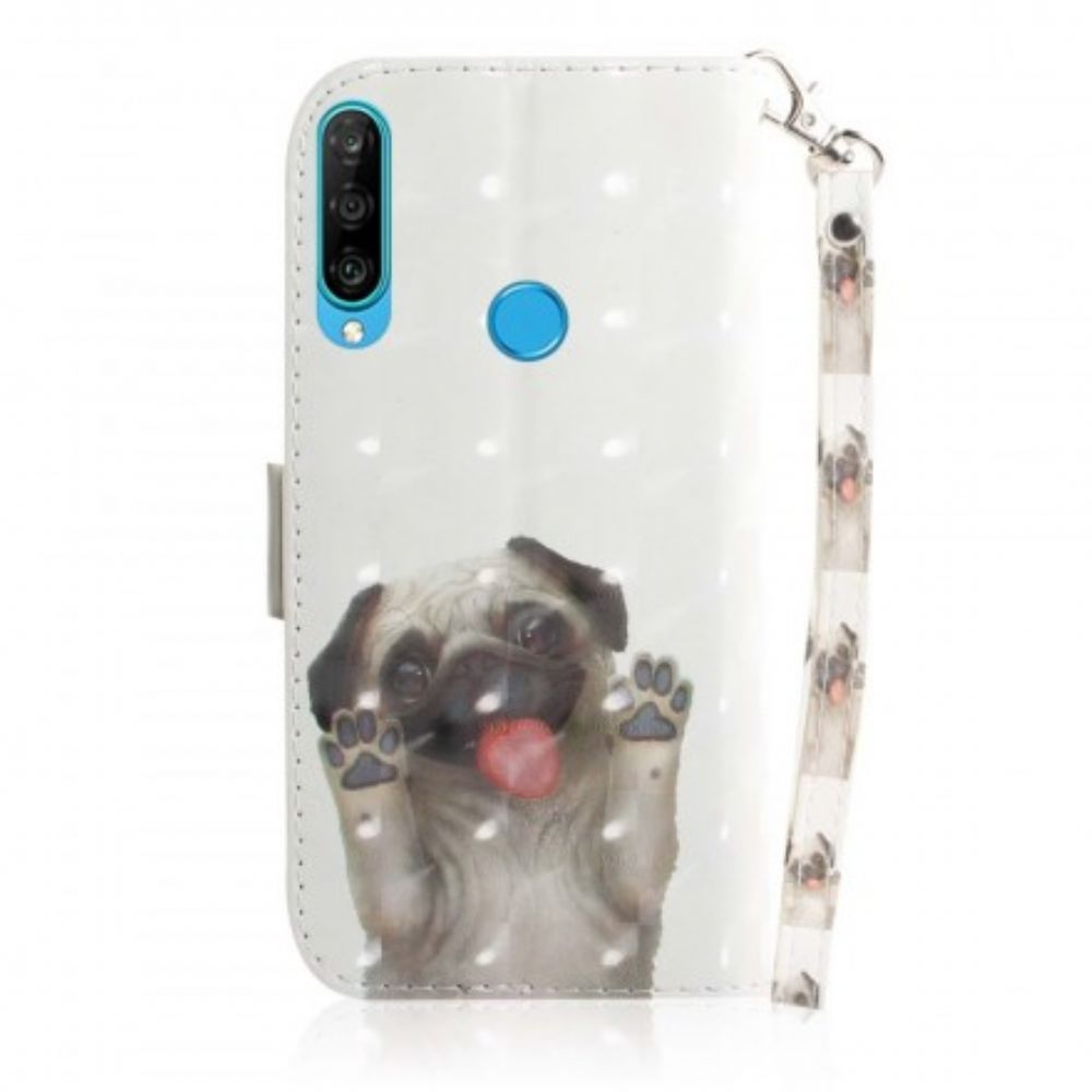 Leren Hoesje voor Huawei P30 Lite Met Ketting Hou Van Mijn Hond Met Riem