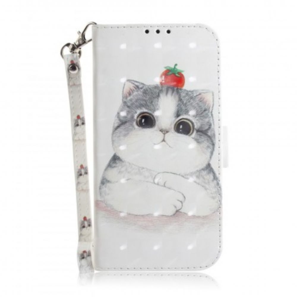 Leren Hoesje voor Huawei P30 Lite Met Ketting Tomaat Op De String Cat