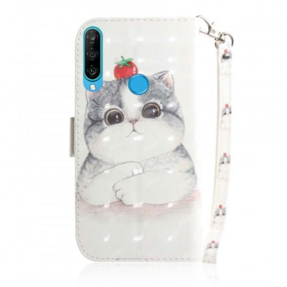 Leren Hoesje voor Huawei P30 Lite Met Ketting Tomaat Op De String Cat