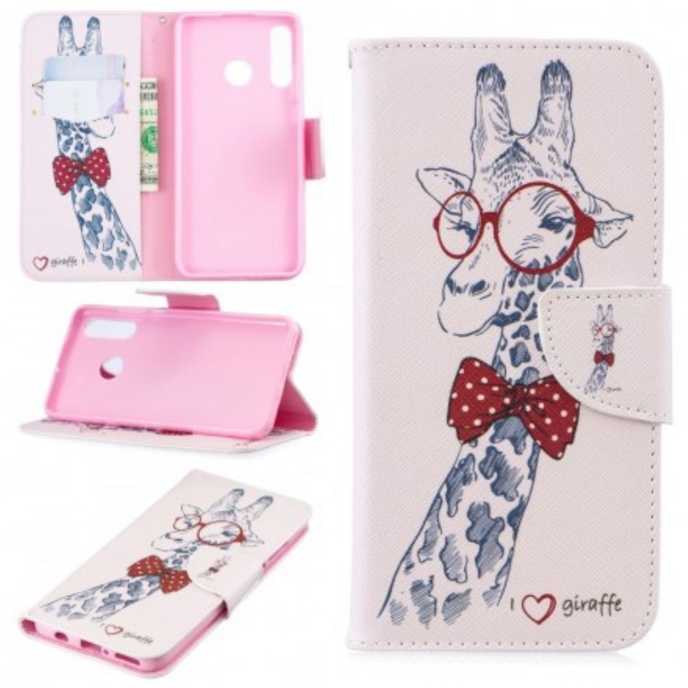 Leren Hoesje voor Huawei P30 Lite Nerdy Giraf