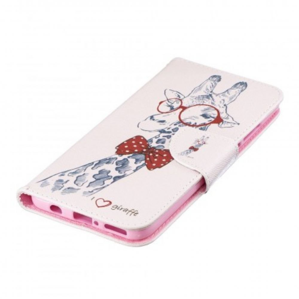 Leren Hoesje voor Huawei P30 Lite Nerdy Giraf