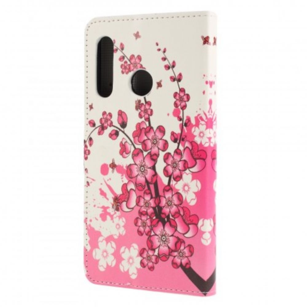 Leren Hoesje voor Huawei P30 Lite Tropische Bloemen