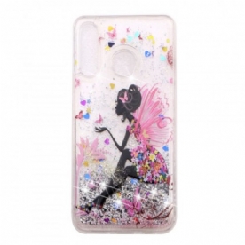 Telefoonhoesje voor Huawei P30 Lite Transparante Bloemenfee Glitters