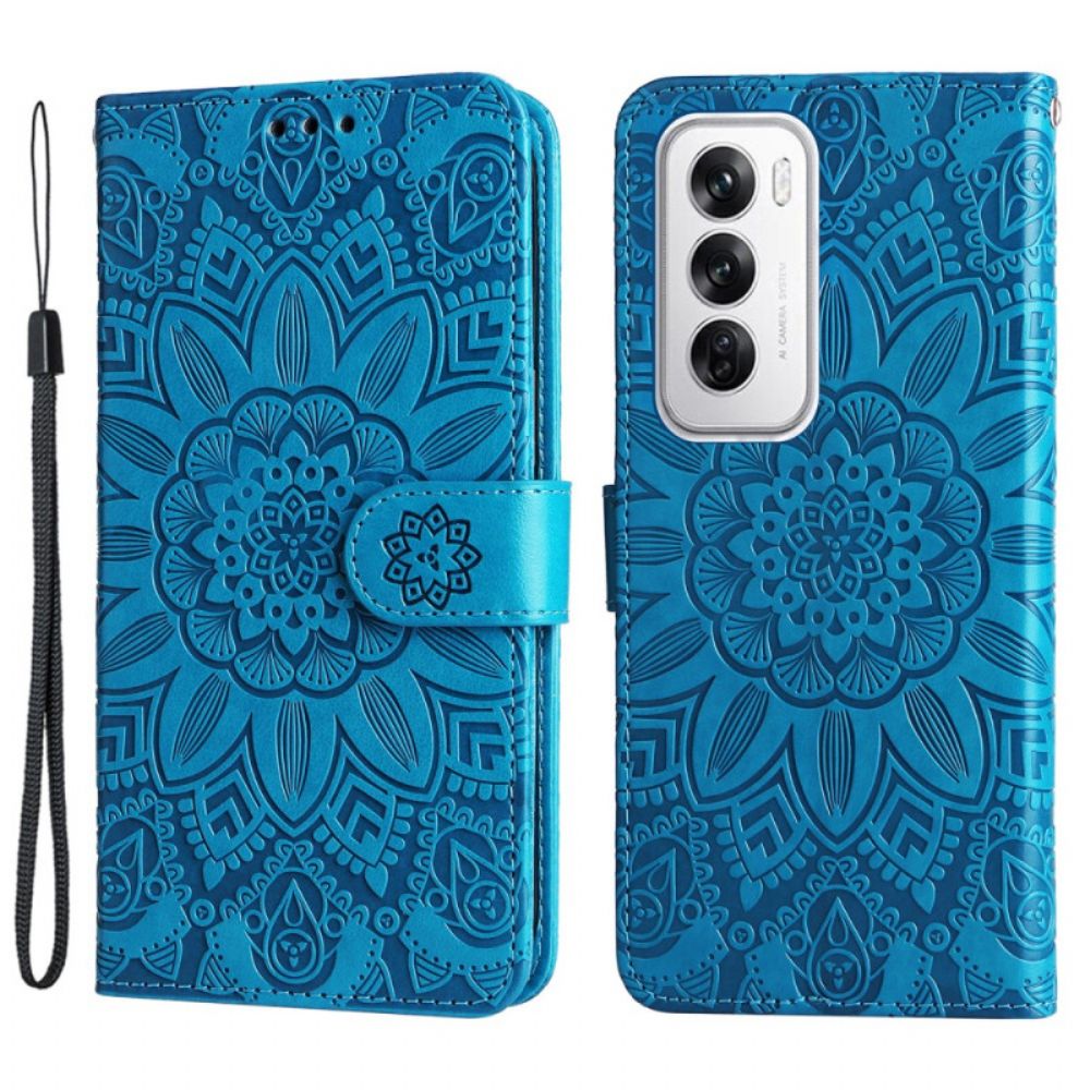 Folio-hoesje Oppo Reno 12 5g Telefoonhoesje Zonnebloempatroon En Riem