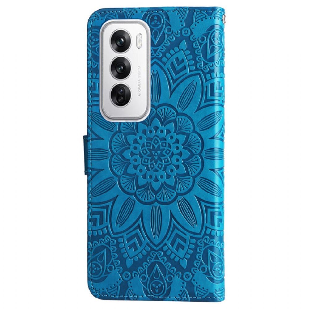 Folio-hoesje Oppo Reno 12 5g Telefoonhoesje Zonnebloempatroon En Riem