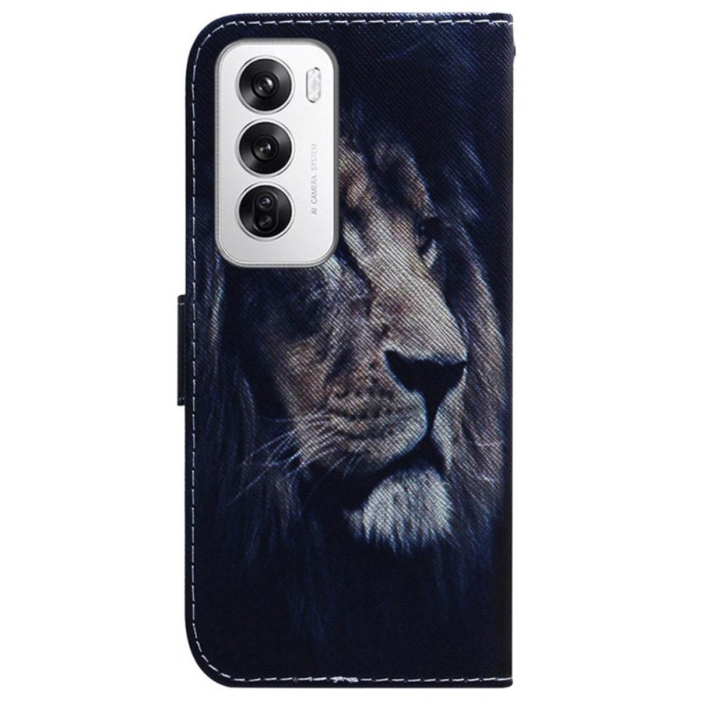 Leren Hoesje Oppo Reno 12 5g Dromende Leeuw Bescherming Hoesje