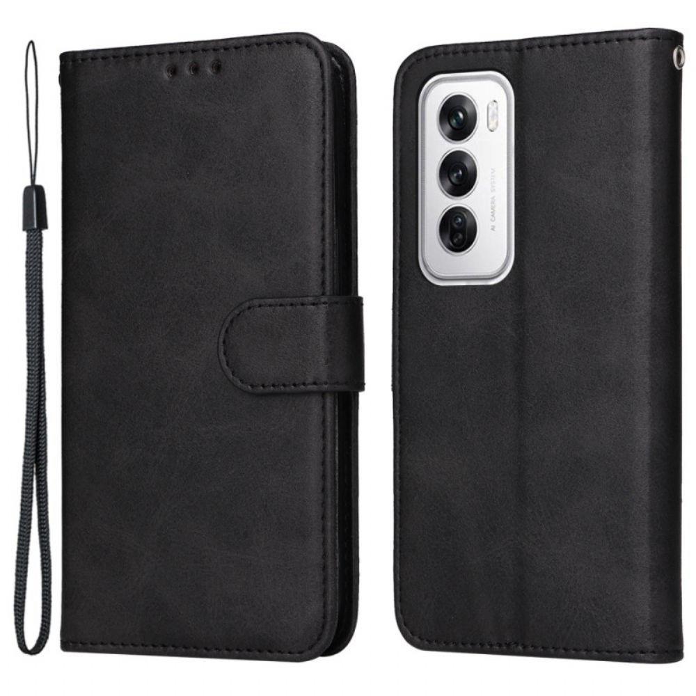 Leren Hoesje Oppo Reno 12 5g Effen Kunstleer Met Riem Bescherming Hoesje