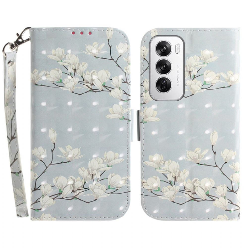 Leren Hoesje Oppo Reno 12 5g Gestreepte Magnolia's