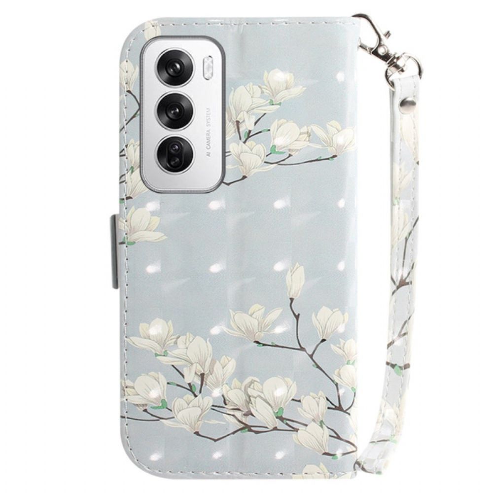 Leren Hoesje Oppo Reno 12 5g Gestreepte Magnolia's