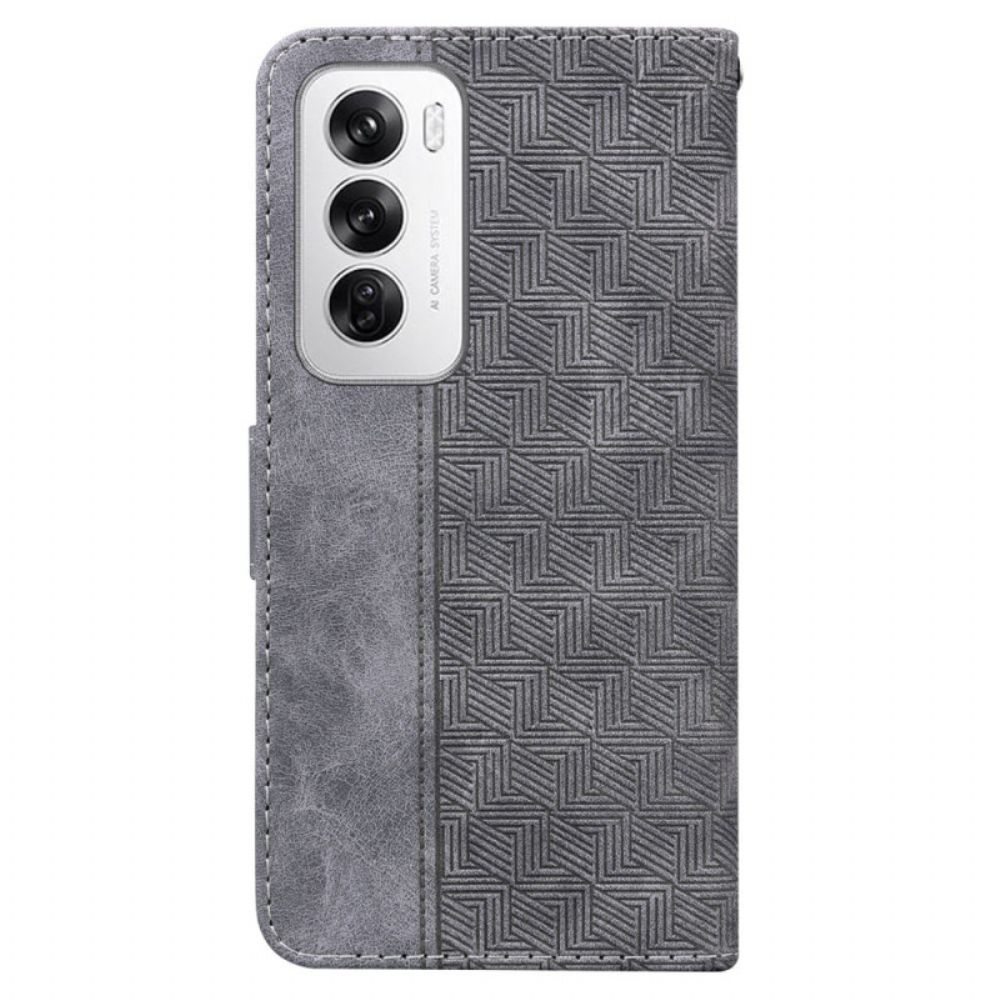 Leren Hoesje Oppo Reno 12 5g Geweven Patroon Met Bandjes Bescherming Hoesje