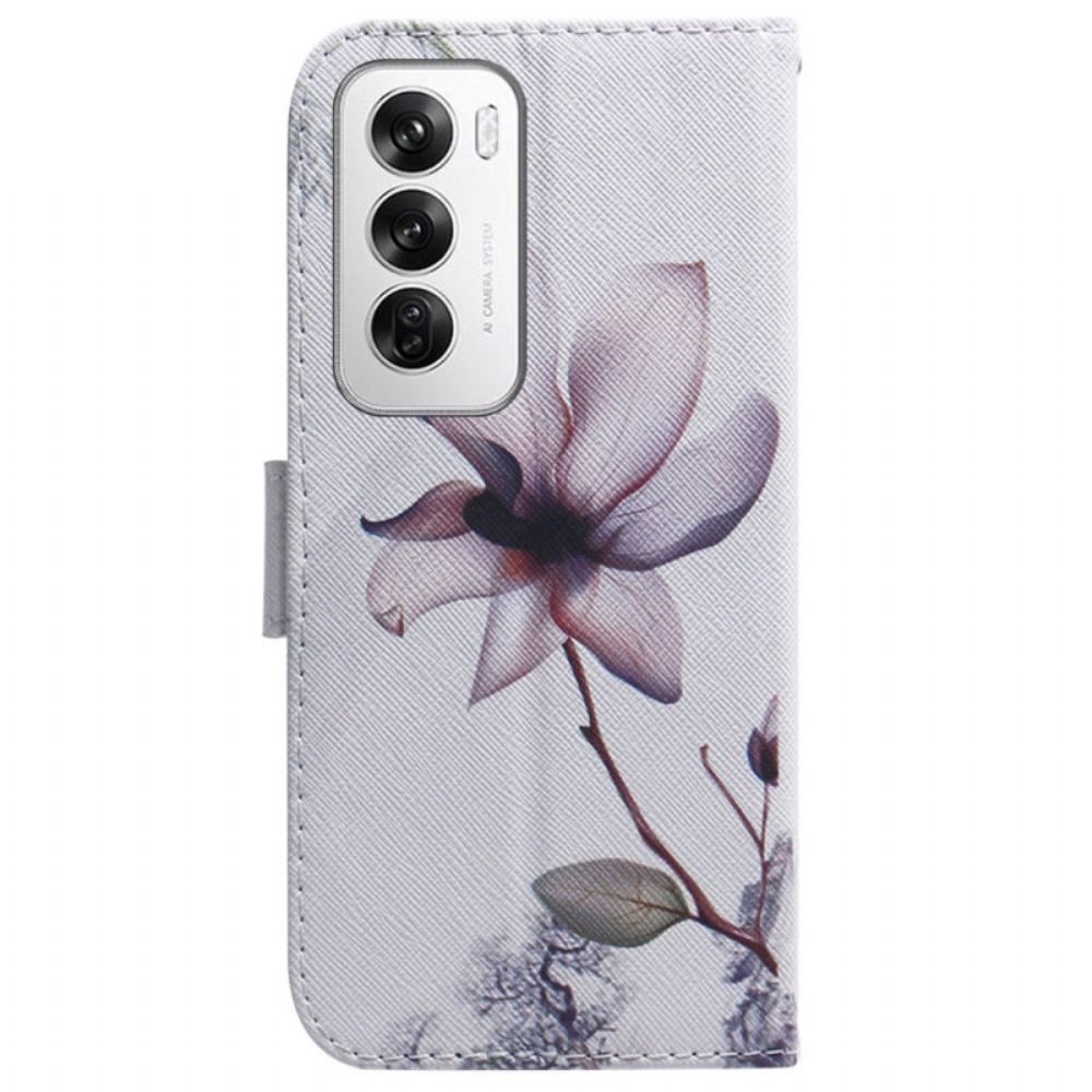 Leren Hoesje Oppo Reno 12 5g Roze Bloem Bescherming Hoesje