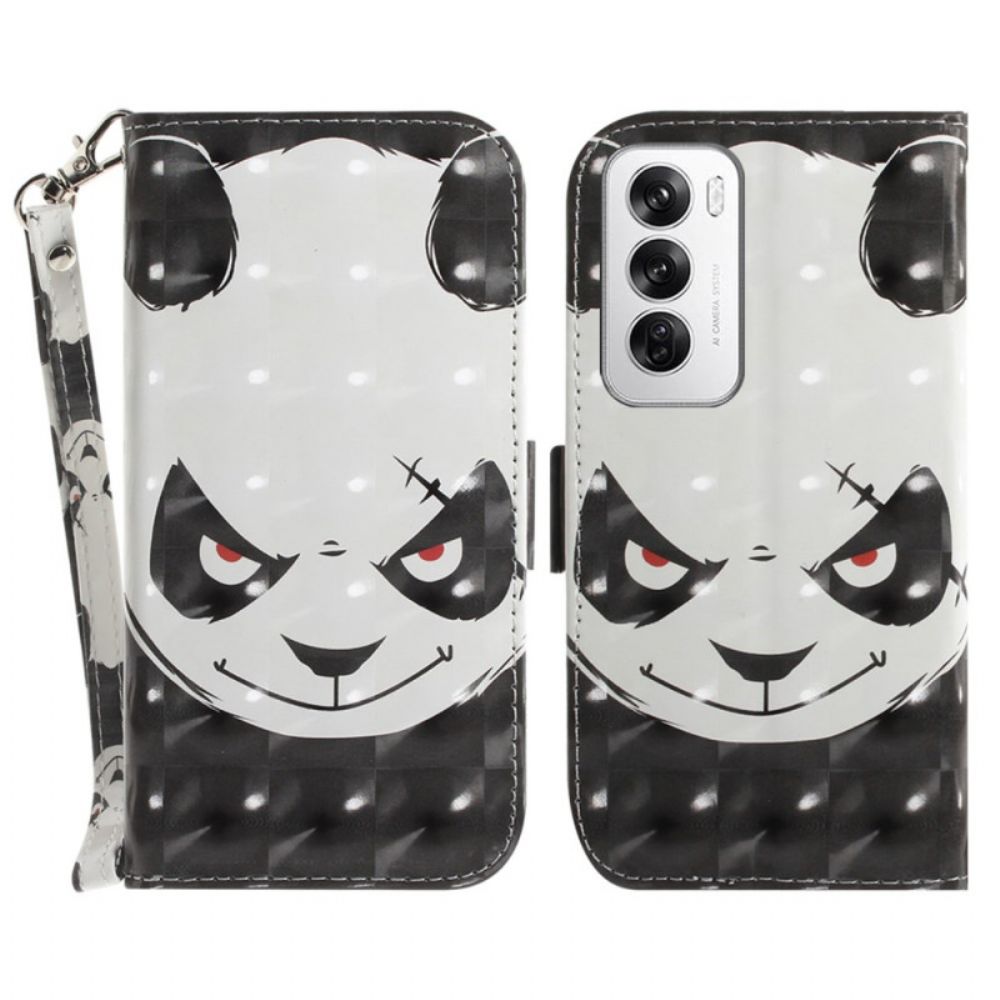 Leren Hoesje Voor Oppo Reno 12 5g Boze Panda Met Riem