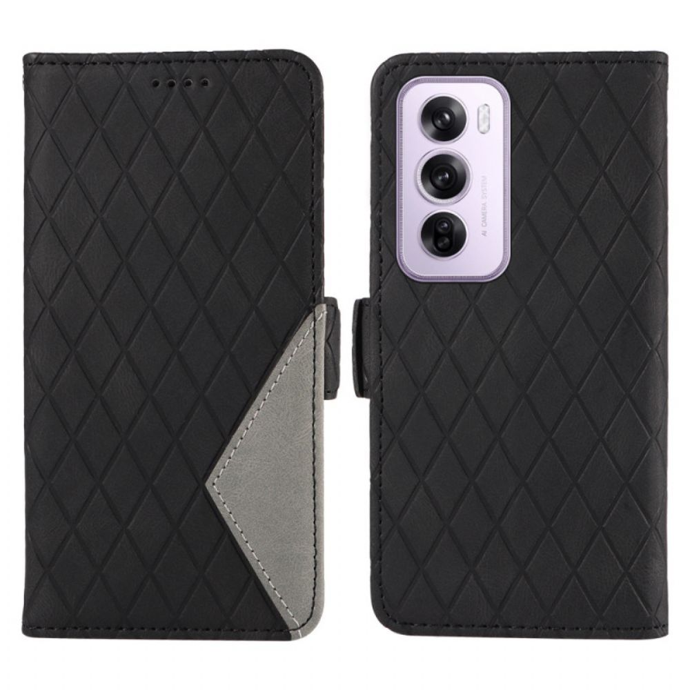 Leren Hoesje Voor Oppo Reno 12 5g Diamantafdrukken Met Riem