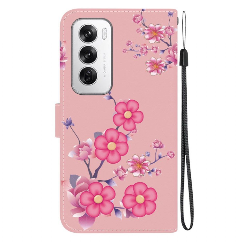 Leren Hoesje Voor Oppo Reno 12 5g Sakura Met Riem