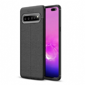 Telefoonhoesje voor Samsung Galaxy S10 5G Dubbele Lijn Litchi Leder Effect