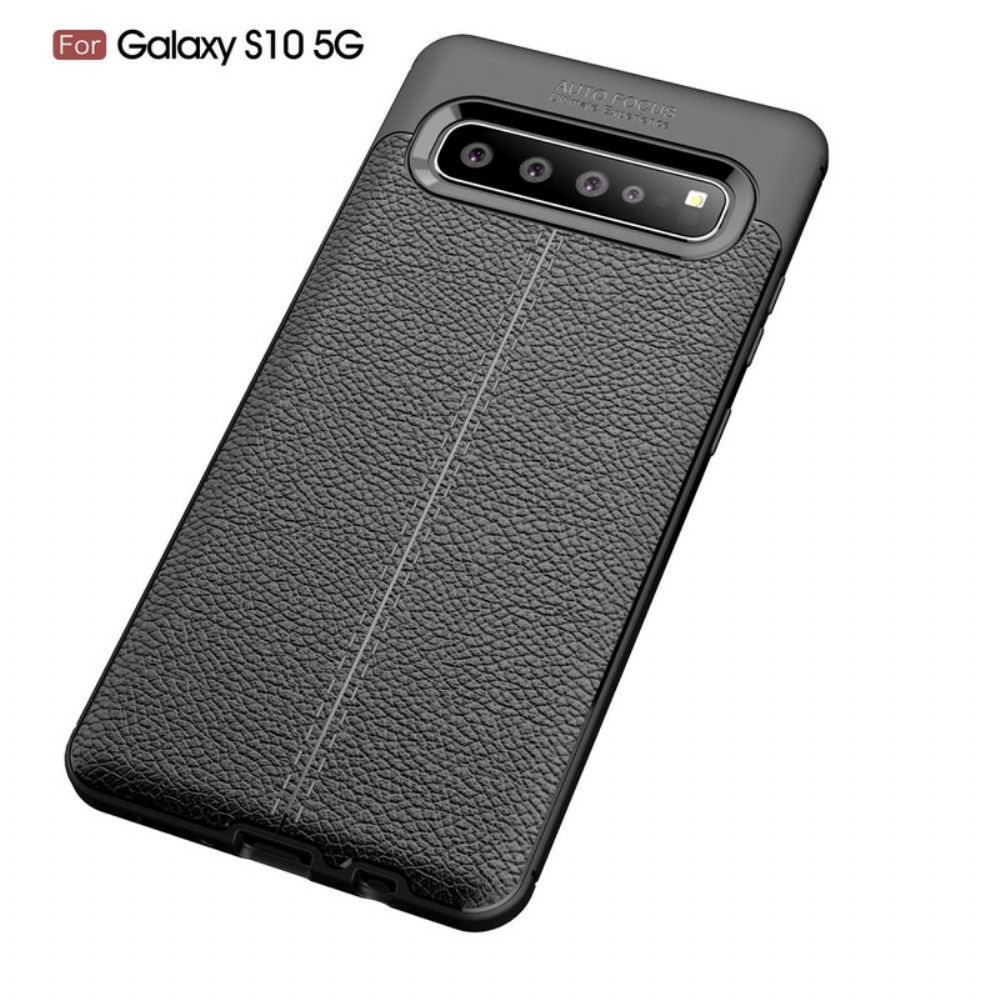 Telefoonhoesje voor Samsung Galaxy S10 5G Dubbele Lijn Litchi Leder Effect