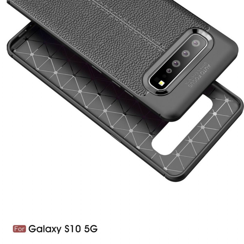 Telefoonhoesje voor Samsung Galaxy S10 5G Dubbele Lijn Litchi Leder Effect