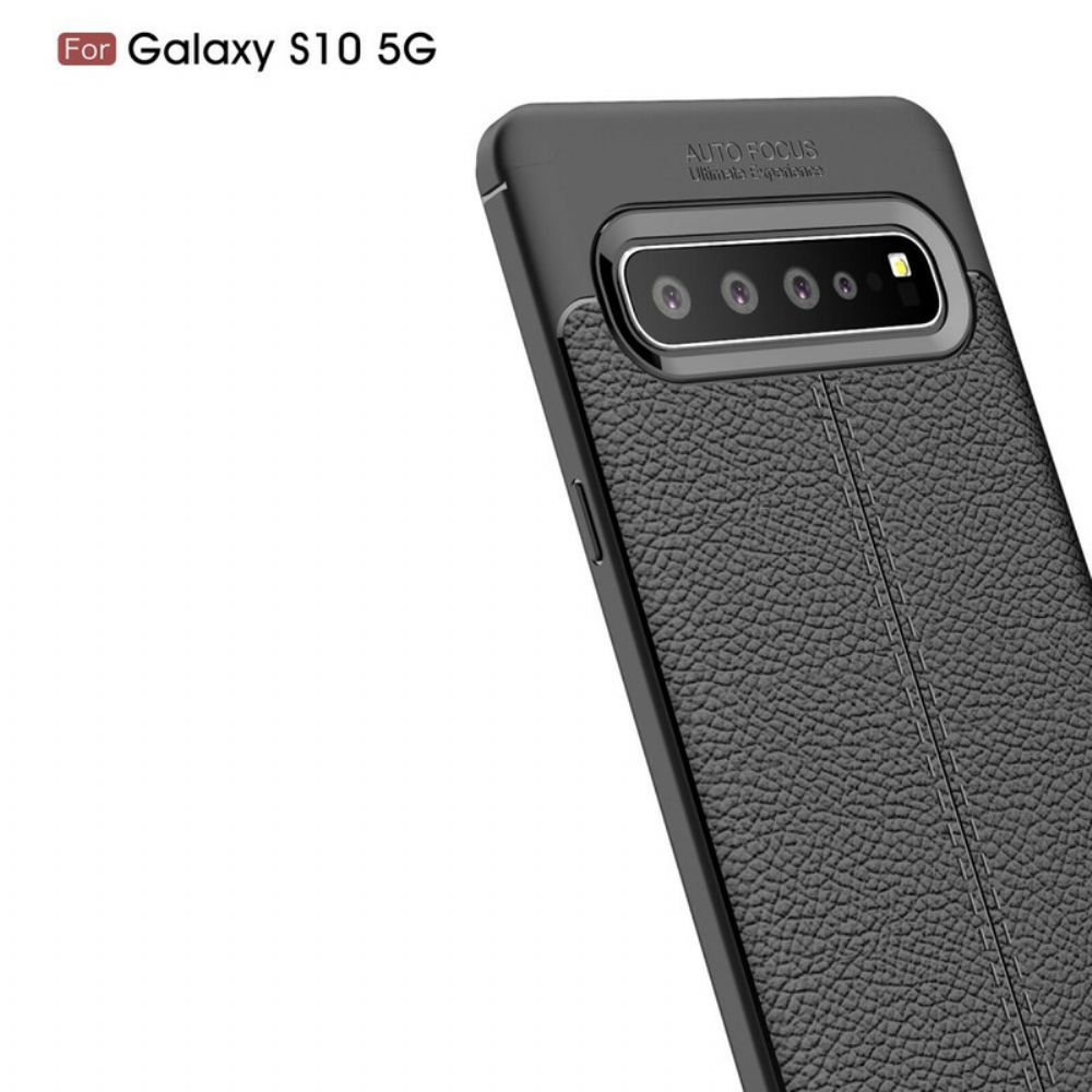 Telefoonhoesje voor Samsung Galaxy S10 5G Dubbele Lijn Litchi Leder Effect