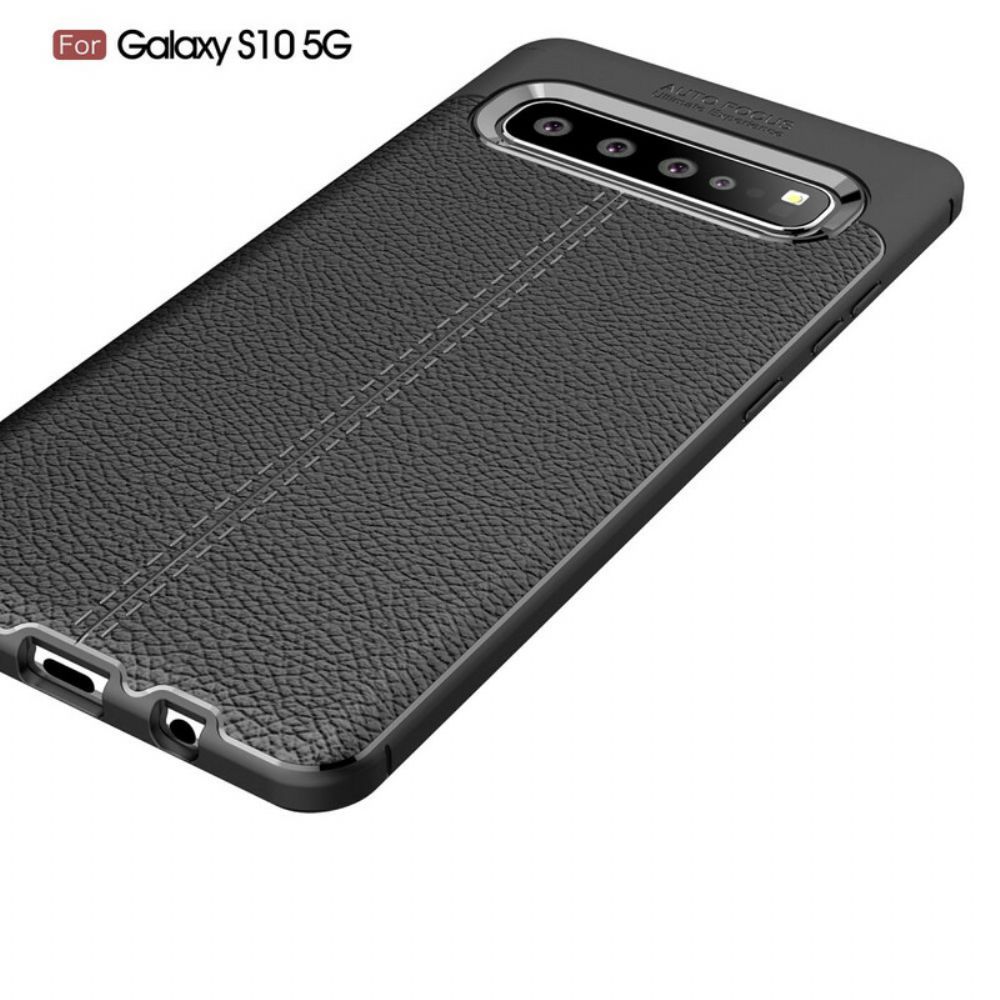 Telefoonhoesje voor Samsung Galaxy S10 5G Dubbele Lijn Litchi Leder Effect