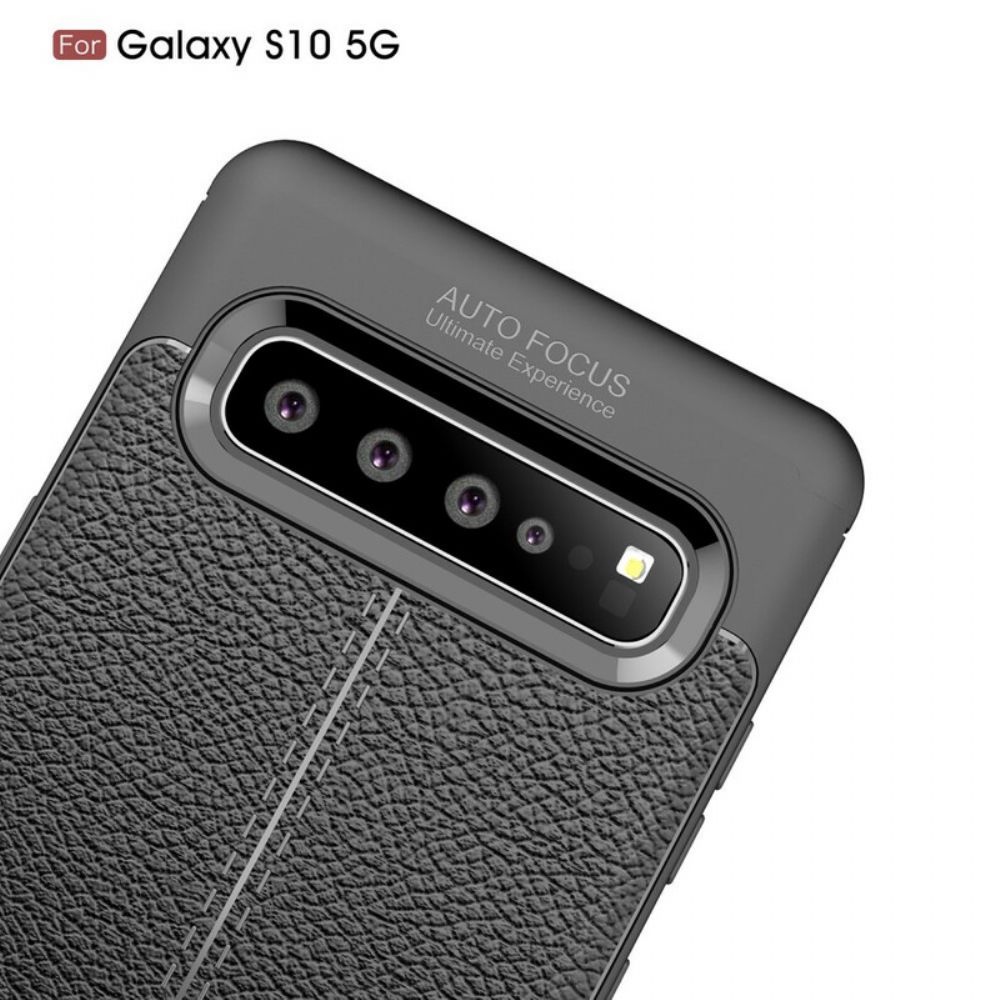 Telefoonhoesje voor Samsung Galaxy S10 5G Dubbele Lijn Litchi Leder Effect