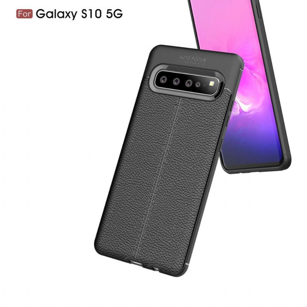 Telefoonhoesje voor Samsung Galaxy S10 5G Dubbele Lijn Litchi Leder Effect