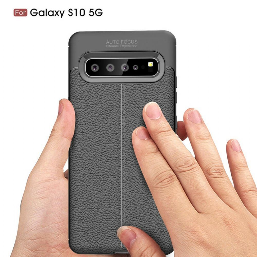 Telefoonhoesje voor Samsung Galaxy S10 5G Dubbele Lijn Litchi Leder Effect