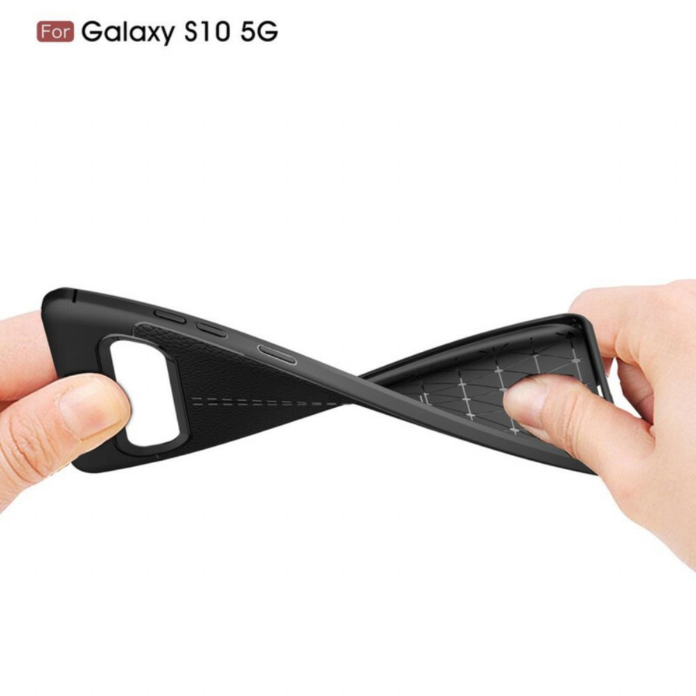 Telefoonhoesje voor Samsung Galaxy S10 5G Dubbele Lijn Litchi Leder Effect