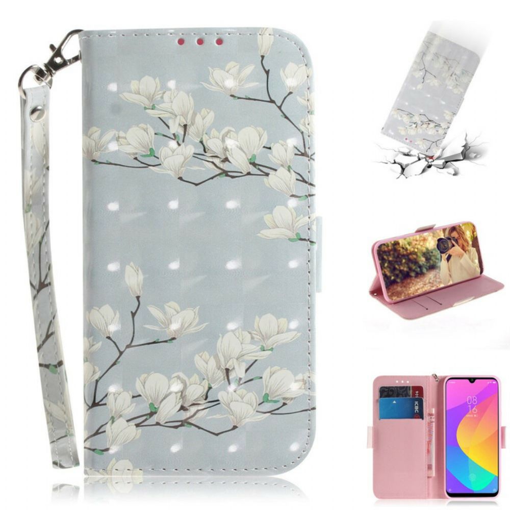 Flip Case voor Xiaomi Mi A3 Met Ketting Thong Bloemenboom