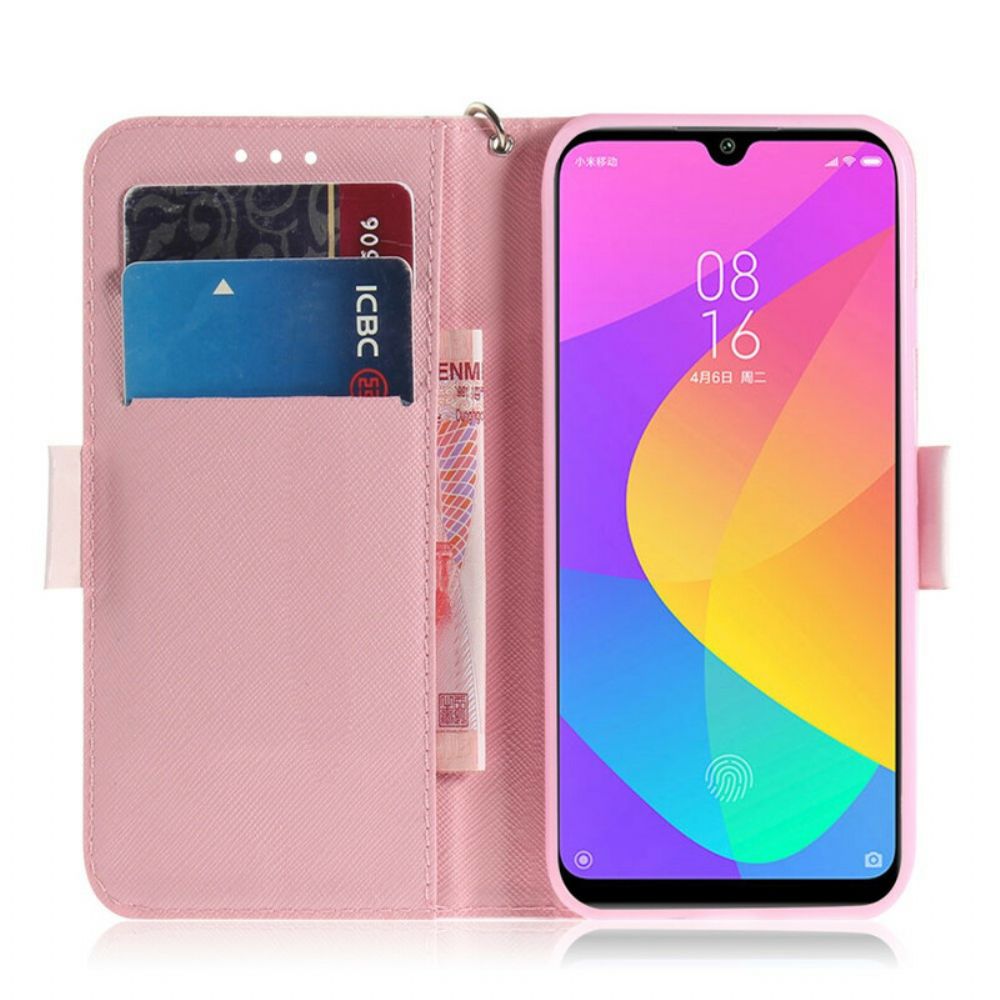 Flip Case voor Xiaomi Mi A3 Met Ketting Thong Bloemenboom