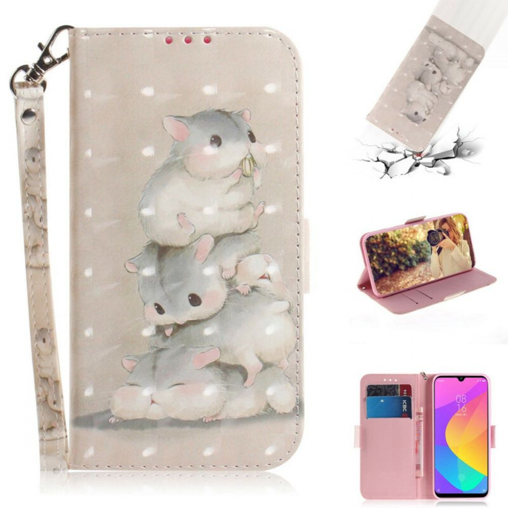 Folio-hoesje voor Xiaomi Mi A3 Met Ketting Thong Hamsters