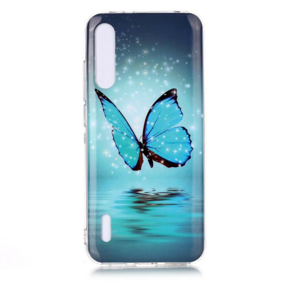 Hoesje voor Xiaomi Mi A3 Fluorescerende Blauwe Vlinder