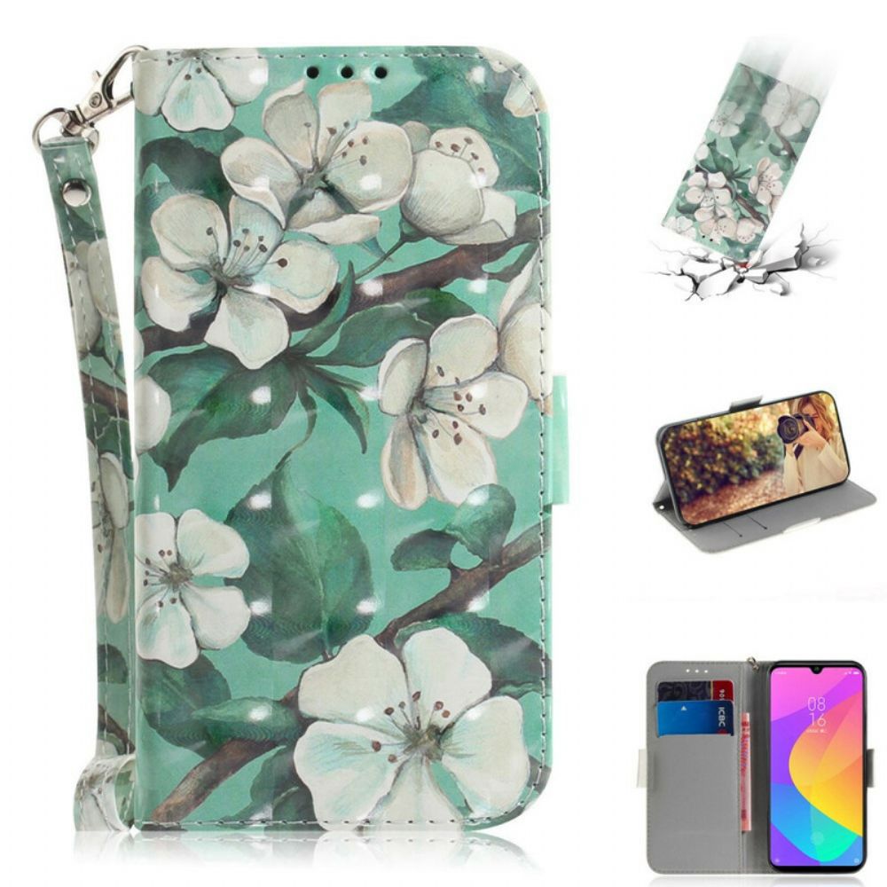 Leren Hoesje voor Xiaomi Mi A3 Met Ketting Thong Bloementak