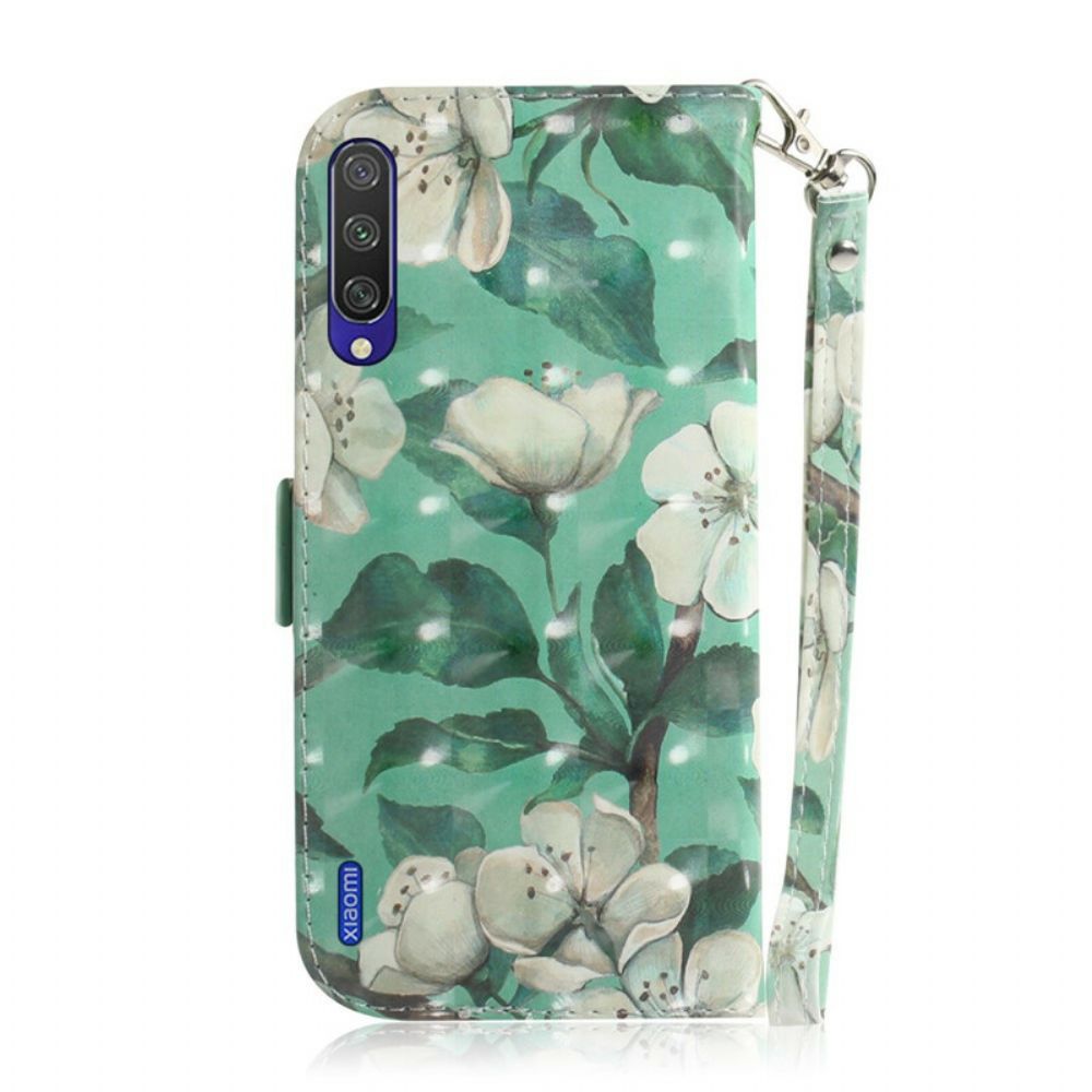 Leren Hoesje voor Xiaomi Mi A3 Met Ketting Thong Bloementak