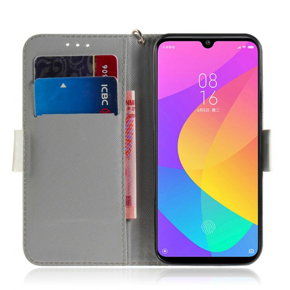 Leren Hoesje voor Xiaomi Mi A3 Met Ketting Thong Bloementak