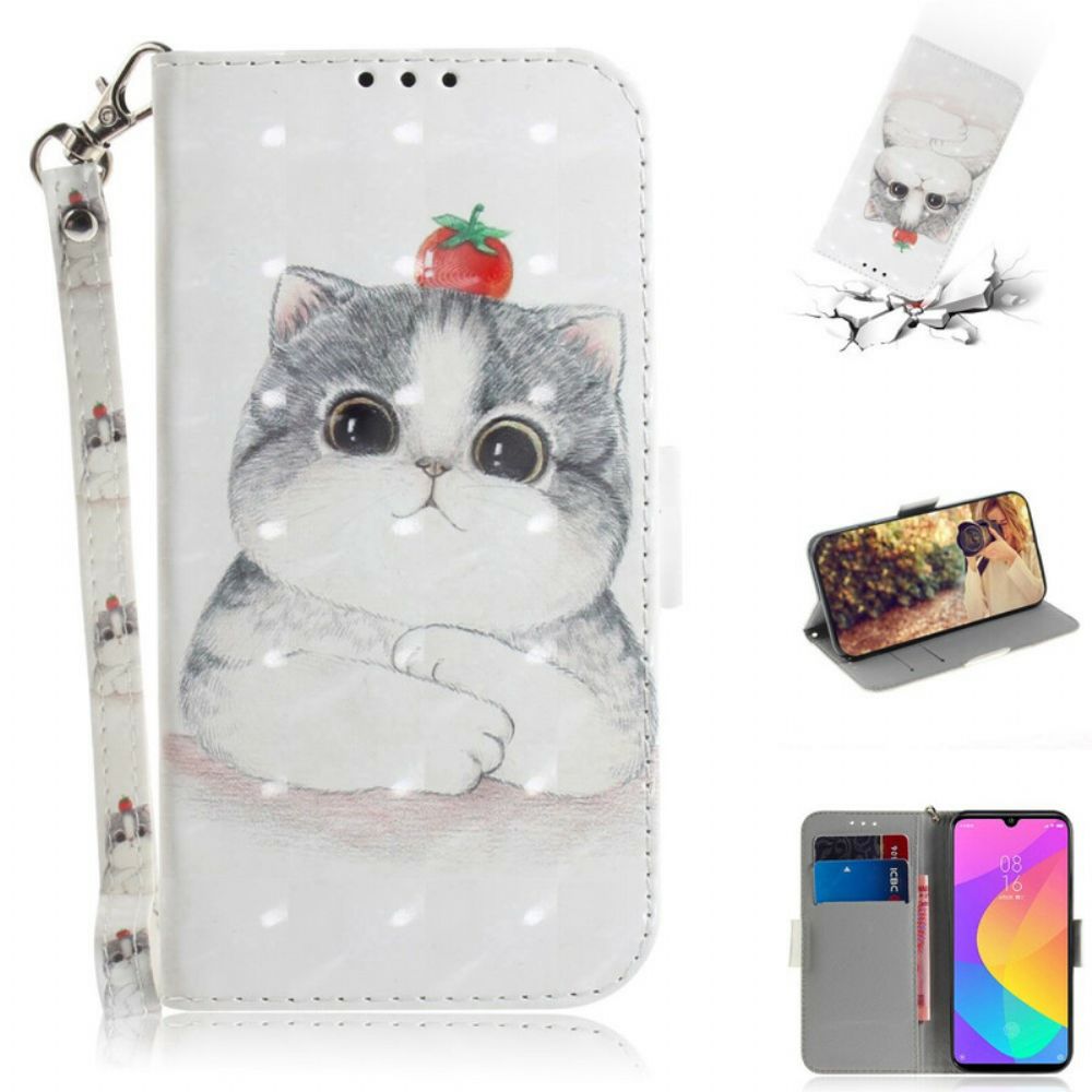 Leren Hoesje voor Xiaomi Mi A3 Met Ketting Tomaat Op De String Cat