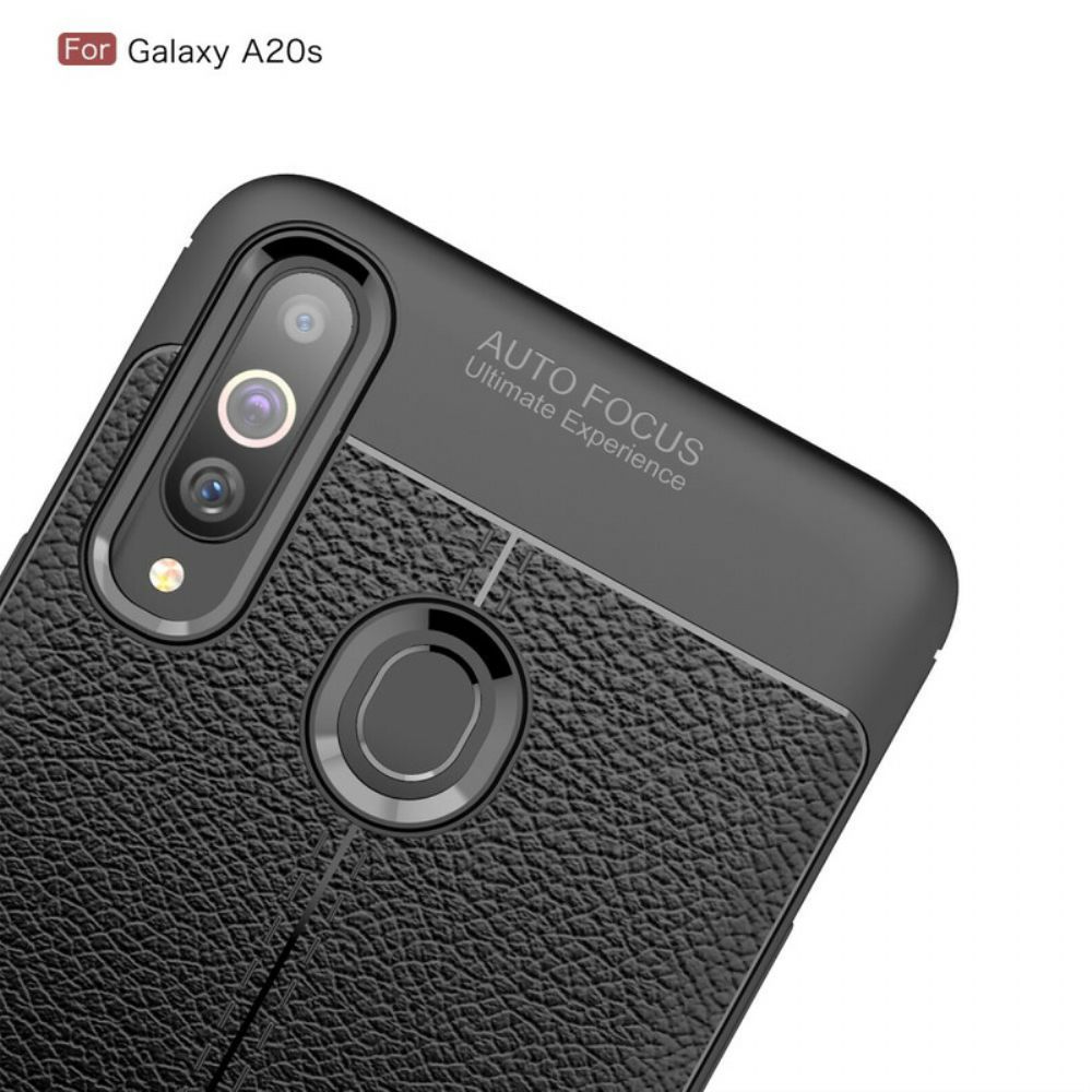 Hoesje voor Samsung Galaxy A20s Dubbele Lijn Litchi Leder Effect