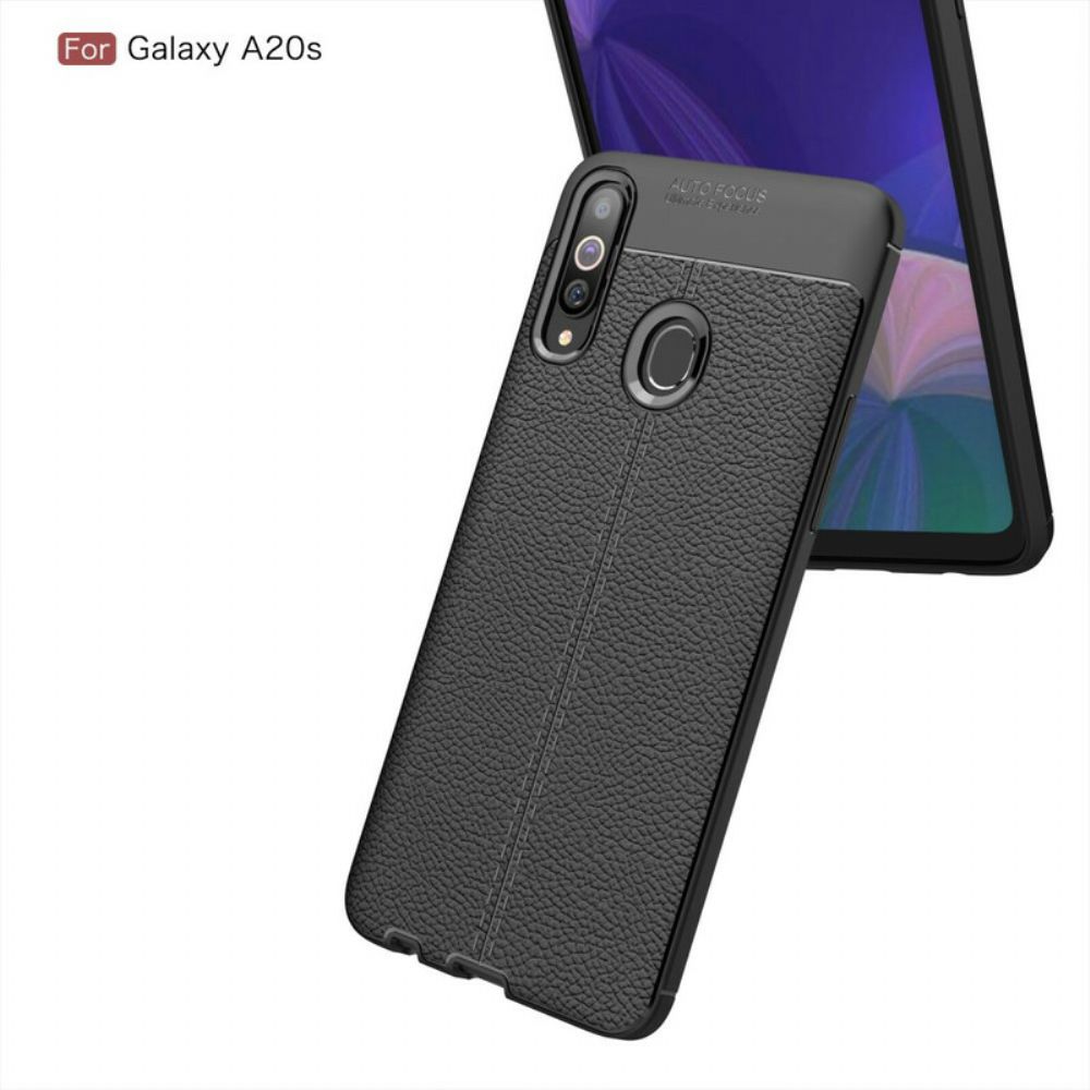 Hoesje voor Samsung Galaxy A20s Dubbele Lijn Litchi Leder Effect