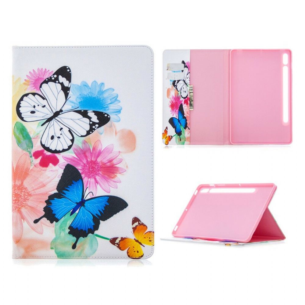 Cover voor Samsung Galaxy Tab S7 / Tab S8 Aquarel Vlinders