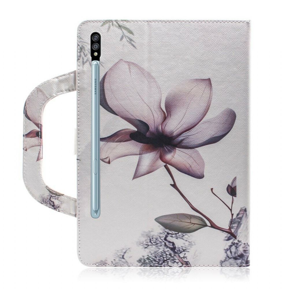 Folio-hoesje voor Samsung Galaxy Tab S7 / Tab S8 Vintage Bloem Met Handvat