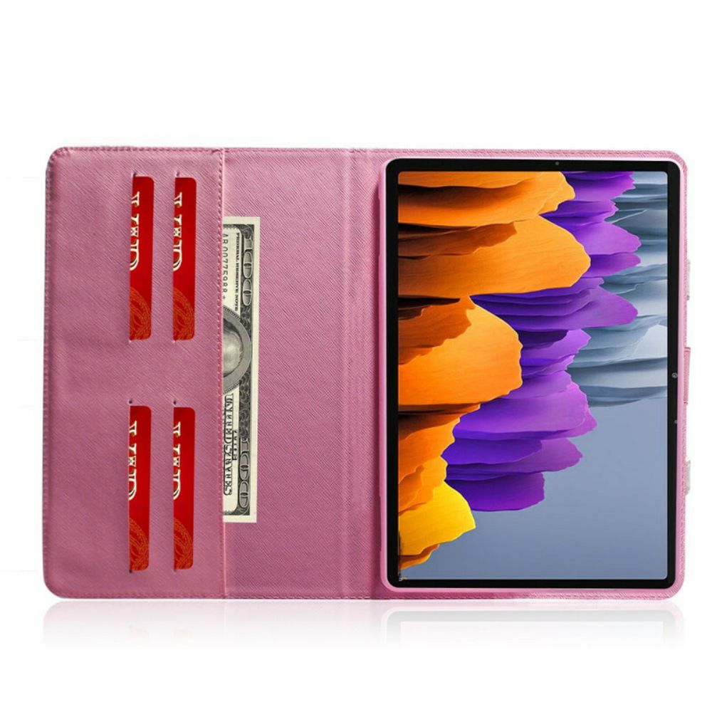 Folio-hoesje voor Samsung Galaxy Tab S7 / Tab S8 Vintage Bloem Met Handvat