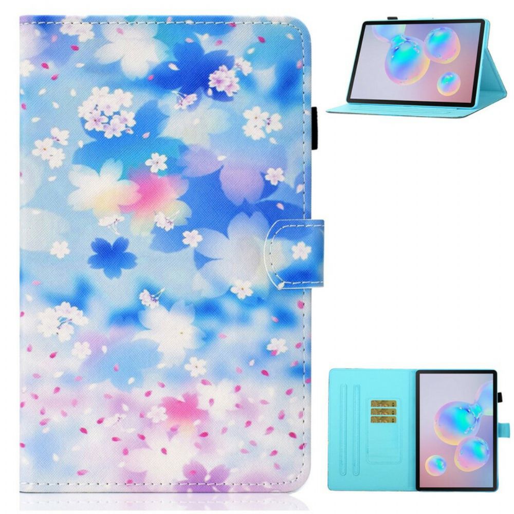 Leren Hoesje voor Samsung Galaxy Tab S7 / Tab S8 Aquarel Bloemen